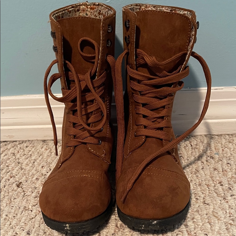 Twisted Chestnut Lace-Up Combat Boots